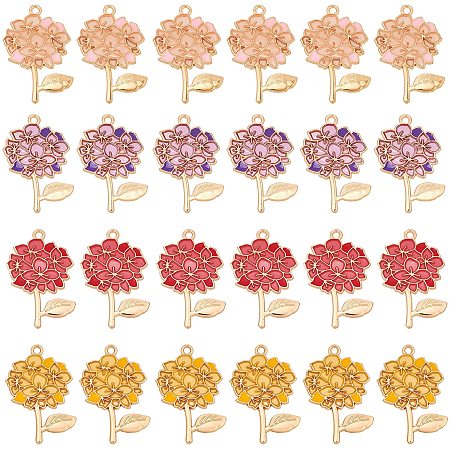 NBEADS 24 Pcs 4 Colors Resin Flower Pendants, Rose Alloy Enamel Pendant Charms Dangle Charms for Valentine's Day Mother's Day Necklace Bracelet Jewelry Making