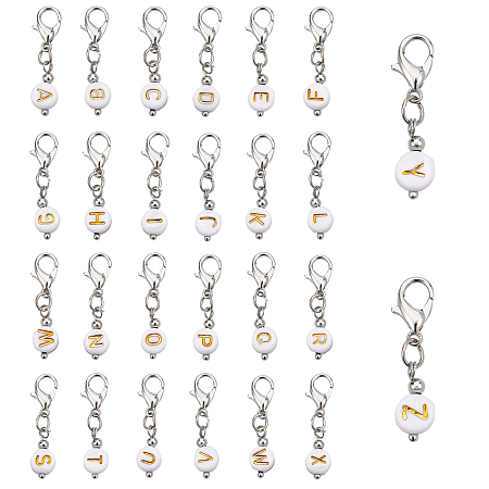 NBEADS 52 Pcs Letter A-Z Stitch Markers, Acrylic Bowknot Crochet Stitch Marker Charms Flat Round Removable Locking Stitch Marker for Knitting Weaving Sewing Accessories Jewelry Making, Gold Letter