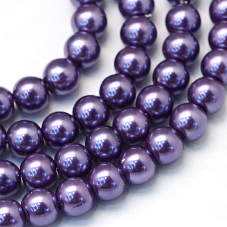 Baking Painted Pearlized Glass Pearl Round Bead Strands, Indigo, 8~9mm, Hole: 1mm; about 105pcs/strand, 31.4 inches