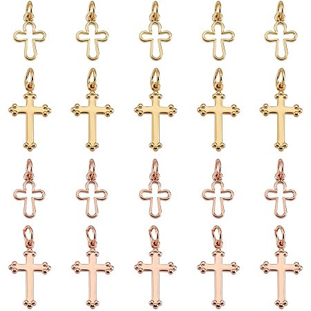 BENECREAT 32Pcs 4Mixed Style Brass Cross Pendants Mixed Color Dangle Charms for Jewelry Making Crafting Accessory