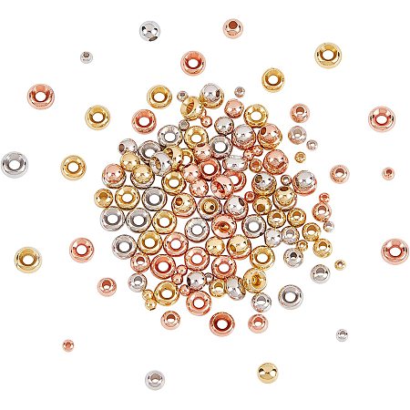 CHGCRAFT 60Pcs 3Colors Brass Smooth Round Spacer Beads Gold Plated Brass Tarnish Resistant Seamless Loose Connector Beads for DIY Bracelet Jewelry Making