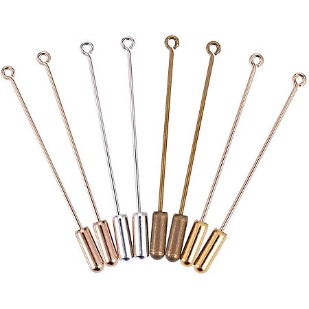 PandaHall Elite 100pcs 4 Colors Brass Tie Stick Pin, Safety Pins Brooches 54.5mm Long Needle Eye Pin for Men Women Suit Hat Scarf DIY Handmade Costume Jewelry Accessories, with Stopper Ends