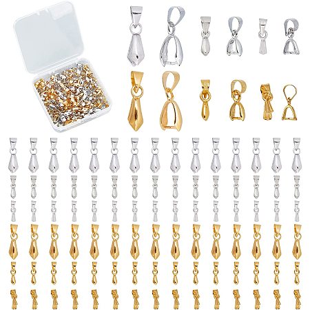 SUNNYCLUE 1 Box 120Pcs 5 Size Brass Pinch Bails Pendants Pinch Clip Bail Clasp Dangle Charm Bead Pendant Jewelry Making Connectors Bails for Necklace Dangle Charm DIY Craft Making, Mixed Color
