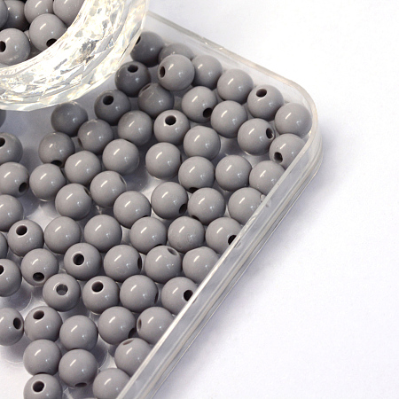 Arricraft Opaque Acrylic Beads, Round, Gray, 6x5.5mm, Hole: 2mm; about 4300pcs/500g