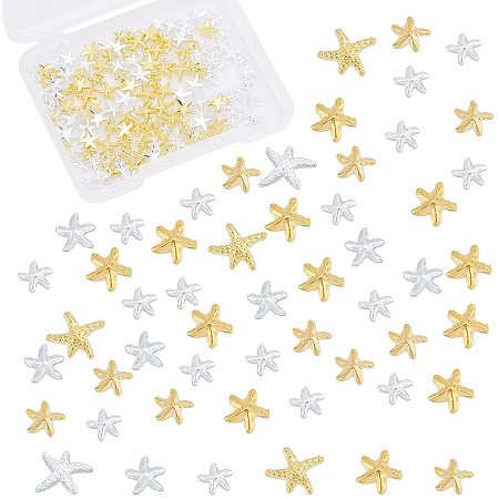 OLYCRAFT 180pcs Starfish Resin Fillers Metal Nail Charms Textured Brass Resin Supplies Golden Resin Accessories Silver Resin Filling Charms for Resin Jewelry Making and Nail Arts Decoration