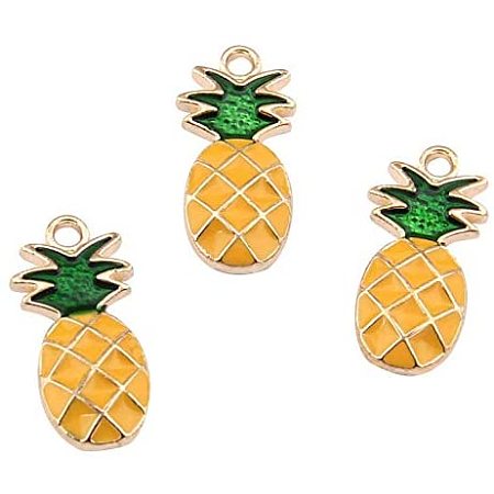 Pandahall Elite about 100pcs Jewelry Charms Pendants Pineapple Alloy Enamel Charms Gold Color for Jewelry Making and DIY Crafts