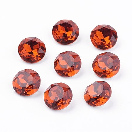 Honeyhandy Pointed Back & Back Plated K9 Glass Rhinestone Cabochons, Grade A, Faceted, Flat Round, Tangerine, 10x5mm