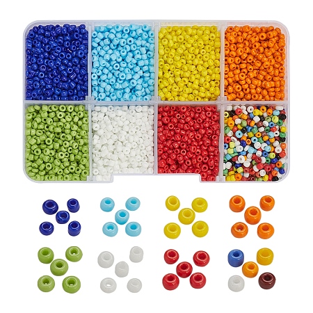 ARRICRAFT 8 Colors Glass Seed Beads, Opaque Colours Seed, Round, Mixed Color, 2mm, Hole: 1mm, about 15g/color