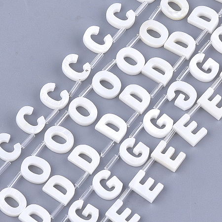 ARRICRAFT Natural Freshwater Shell Beads, Top Drilled Beads, White, Random Mixed Letters, 10x2.5~11.5x3mm, Hole: 0.8mm
