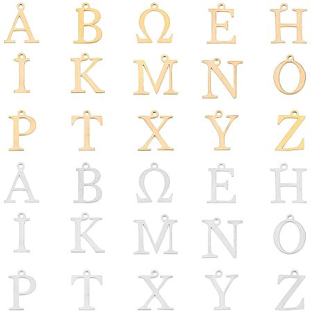 UNICRAFTALE 30pcs 15 Styles 2 Colors Metal Letter Charms,304 Stainless Steel Pendants and Greek Alphabet Charms for Bracelets, Necklaces and Earrings Making Craft