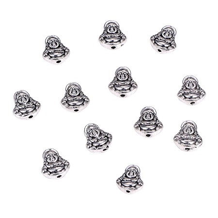 PandaHall Elite Tibetan Style Zinc Alloy Beads, Buddha, Antique Silver, 11x10.5x5mm, Hole: 1.5mm; 100pcs/box