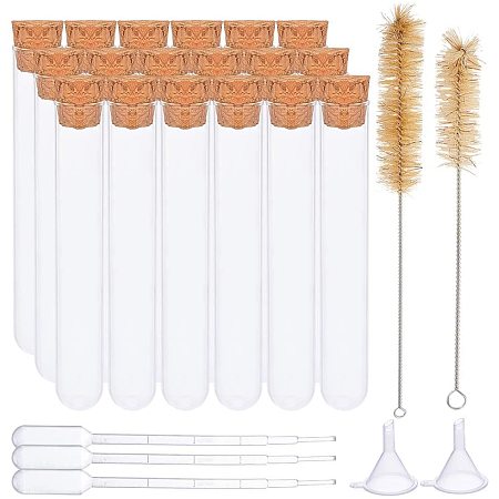 BENECREAT 40Pcs 10ml Clear Test Tubes with Cork Stoppers Lab Clear Test Tube with 10Pcs Pipette, 2Pcs Hopper, 2Pcs Brush for Arts, Crafts Spices Seeds Liquids Bead, 110x160mm
