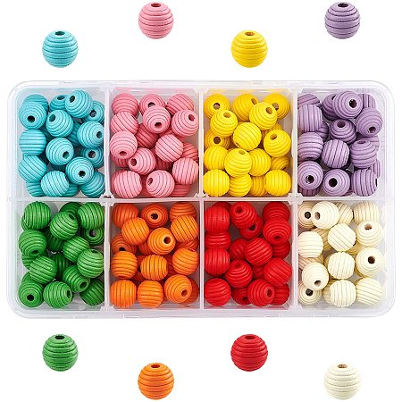 SUPERFINDINGS About 160pcs 12mm Painted Natural Wood Beehive Beads 8 Colors Round Wood Beads with Thread Wooden Spacer Beads for DIY Craft Jewelry Making