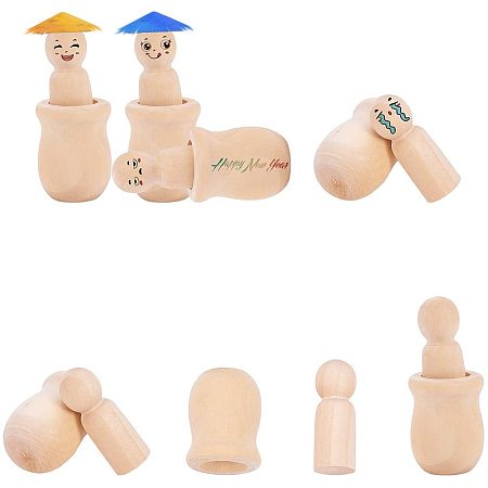 Arricraft 15 pcs Unfinished Wooden Peg Doll Bodies, People Nesting Set for Paint Stain Ornament Decorations Arts Crafts Making
