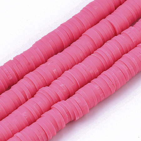 Honeyhandy Handmade Polymer Clay Beads Strands, for DIY Jewelry Crafts Supplies, Heishi Beads, Disc/Flat Round, Cerise, 6x0.5~1mm, Hole: 1.8mm, about 320~447pcs/strand, 15.75 inch~16.14 inch(40~41cm)