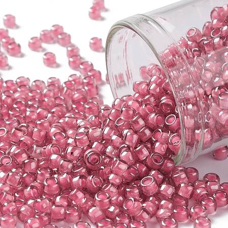 TOHO Round Seed Beads, Japanese Seed Beads, (959) Inside Color Light Amethyst/Pink Lined, 8/0, 3mm, Hole: 1mm, about 222pcs/10g