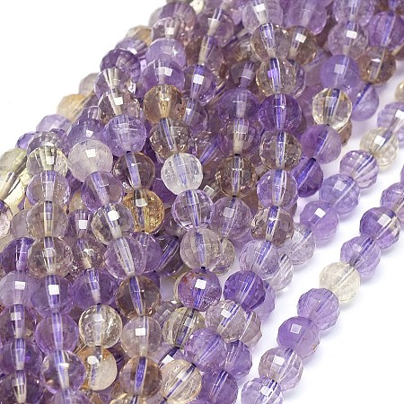 ARRICRAFT Natural Ametrine Beads Strands, Faceted, Round, 5.5~6mm, Hole: 0.7mm, about 67pcs/strand, 15.2 inches(38.7cm)