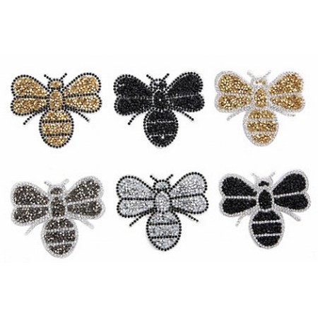 Fingerinspire Rhinestones Sew on/Iron on Patches, Appliques, Costume Accessories, Bee, Mixed Color, 68x80x2mm; 6 colors, 2pcs/color, 12pcs/box