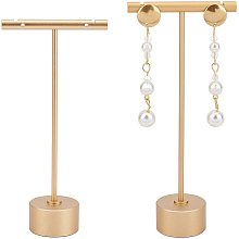 FINGERINSPIRE Alloy Earring Display Stands, Flat Round, Matte Gold Color, 30x60x115~135mm; 2sets/bag