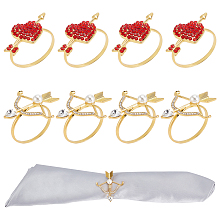 FINGERINSPIRE Heart Napkin Ring Set of 8 Golden Alloy Napkin Rings with Resin Rhinestone Hearth Arrow 3.55cm Inner Diameter for Party Table Decoration