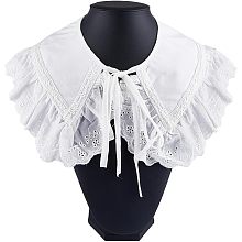 GORGECRAFT 1 Box Halloween Christmas Ruffled Edge Neckline Trim Embroidery Collar Dickey Detachable False Collars White Hollow Out Flower Decorative Lace Capes Applique Shirt Lapel with Rope for Women