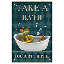 CREATCABIN Funny Frog Metal Tin Sign Take A Bath You Dirty Hippie Sign Vintage Retro Poster Plaque Wall Decor for Home Kitchen Bar Room Garage 12 x 8 Inch