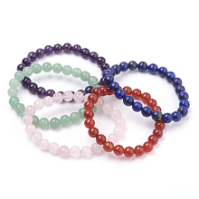 Honeyhandy Natural Gemstone Beads Stretch Bracelets, with Burlap Bags, 2-1/4 inch(56mm)