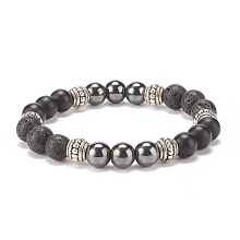 Honeyhandy Natural Lava Rock & Synthetic Black Stone & Hematite Stretch Bracelet, Essential Oil Gemstone Jewelry for Women, Inner Diameter: 2 inch(5.2cm)