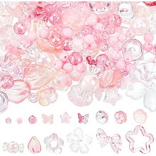 PandaHall Elite 15 Styles Pink Beads Charms 50g Acrylic Beads 50pcs Glass Pendants Flower Butterfly Beads Charms Loose Beads for Valentine Bracelets Necklaces Jewelry Making Christmas Breast Cancer