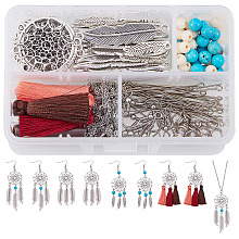 SUNNYCLUE Bohemian Feather Dream Catcher Pendant Necklace & Drop Dangle Earrings Making Kit Include Earring Hooks, 30" Long Chain Necklace - DIY Make 2 Strands Necklace + 4 Pairs Earrings