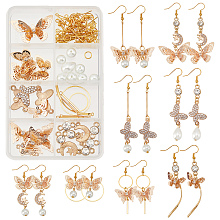 SUNNYCLUE 1 Box DIY 8 Pairs Brass Butterfly Charms Filigree Butterflies Earring Making Kits Moon Charm Connector for Jewelry Making Earring Hooks Linking Ring Starters Adult Women Instruction