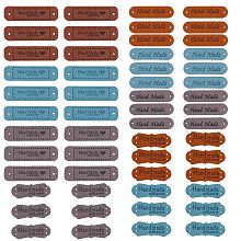 Honeyhandy Microfiber Leather Labels, Handmade Embossed Tag, with Holes, for DIY Jeans, Bags, Shoes, Hat Accessories, Rectangle with Word Handmade, Mixed Color, 54pcs/box