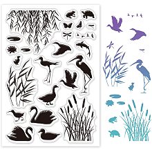 GLOBLELAND Summer Wetland and Animals Silicone Clear Stamps Egret Lotus Duck Swan Transparent Stamps for Birthday Valentine's Day Cards Making DIY Scrapbooking Photo Album Decoration Paper Craft