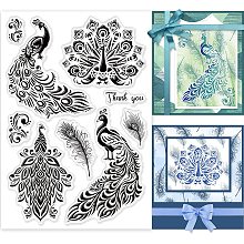 GLOBLELAND Peacock Feathers Clear Stamps Peacock Feathers Lace Blessing Words Silicone Clear Stamp Seals for Cards Making DIY Scrapbooking Photo Journal Album Decoration