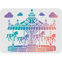 FINGERINSPIRE Carousel Horse Stencils 11.7x8.3 inch Plastic Carousel Stencil Drawing Painting Stencils Castle Clouds Pattern Reusable Cloud Stencils for Painting on Wood, Floor, Wall and Tile