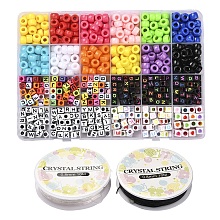 Honeyhandy DIY Jewelry Making Kits, 1020Pcs Geometry Plastic & Acrylic Beads, Elastic Crystal Thread, Mixed Color, Beads: 738~750pcs/box