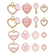 Honeyhandy 80Pcs 8 Style Light Gold Alloy Enamel Pendants, for Valentine's Day, Heart, Pink, 8.5~18x7~18x1.5~3mm, Hole: 1.6~2mm, 10pcs/style