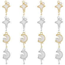 DICOSMETIC 16Pcs 4 Style Alloy Micro Pave Cubic Zirconia Pendants, with Resin Cabochons, Moon & Star, Platinum & Golden, 21~22x9.5~13x5mm, Hole: 1.5~1.6mm, 4pcs/style