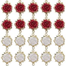 SUNNYCLUE 1 Box 32Pcs Rose Charms 3D Rose Flower Connector Charms Bulk Red White Rose Flowers Links Valentine's Day Linking Connectors Double Loop Charms for Jewelry Making Charm DIY Craft Supplies