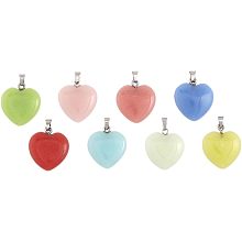 CHGCRAFT 16Pcs 8 Colors Glow in the Dark Pendant Synthetic Luminous Stone Pendants Heart Charms with Platinum Tone Alloy Findings for DIY Necklace, Mixed Color