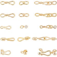 PandaHall Elite 5 Styles S Hook Ring Toggle Clasps, 18K Gold Plated Hook and Eye Clasps Hook Eye Toggle Cord Rope End Clasps Connector Beads for Necklace Bracelet Jewelry Making, 10 Sets