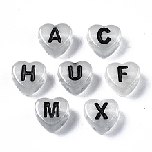 Honeyhandy Luminous White Smoke Acrylic Beads, Horizontal Hole, Heart with Mixed Letter, Random Mixed Letters, 7x7x4mm, Hole: 1.6mm, about 3200pcs/500g