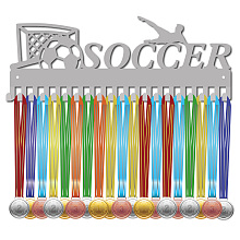 CREATCABIN Soccer Medal Holder Sport Player Medals Display Stand Wall Mount Decor Iron Metal Hanging for Home Badge 20 Hooks Medalist Running Soccer Football Over 60 Medals, Silver 15.7 x 5.9 Inch