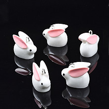 Honeyhandy Opaque Resin Pendants, with Platinum Tone Iron Loop, 3D Rabbit, White, 16x19x11mm, Hole: 1.8mm