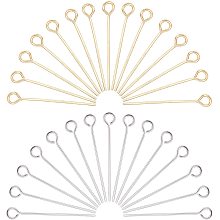 PandaHall Elite 160 pcs 25mm(1 inch) 304 Stainless Steel Head Pins Findings 21 Gauge(0.7mm) Open Eye Pin for Earring Pendant Bracelet Jewelry DIY Craft Making, Golden/Silver