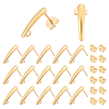 Unicraftale 20Pcs 304 Stainless Steel Stud Earring Findings, with Vertical Loops, with 20Pcs Ear Nuts, Golden, 15x3x1mm, Hole: 2mm, Pin: 0.8mm