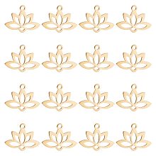 Unicraftale 20Pcs 201 Stainless Steel Pendants, Laser Cut, Hollow, Lotus, Golden, 14x18.5x1mm, Hole: 1.6mm