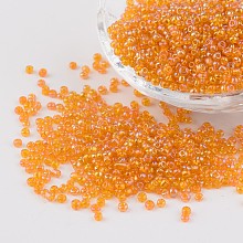 Honeyhandy Round Trans. Colors Rainbow Glass Seed Beads, Gold, Size: about 2mm in diameter, hole:1mm, about 3306pcs/50g