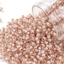 TOHO Round Seed Beads, Japanese Seed Beads, (1069) Soft Misty Rose Lined Crystal, 8/0, 3mm, Hole: 1mm, about 220pcs/10g