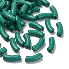 Honeyhandy Opaque Acrylic Beads, Curved Tube, Green, 34.5x13x11mm, Hole: 3.5mm